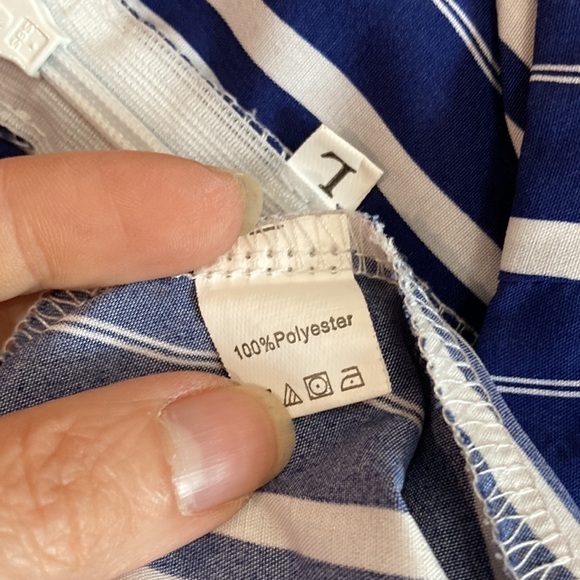 NAVY Blue and White Striped Maxi Romper with Cut-Out Sz Large - Picture 16 of 17